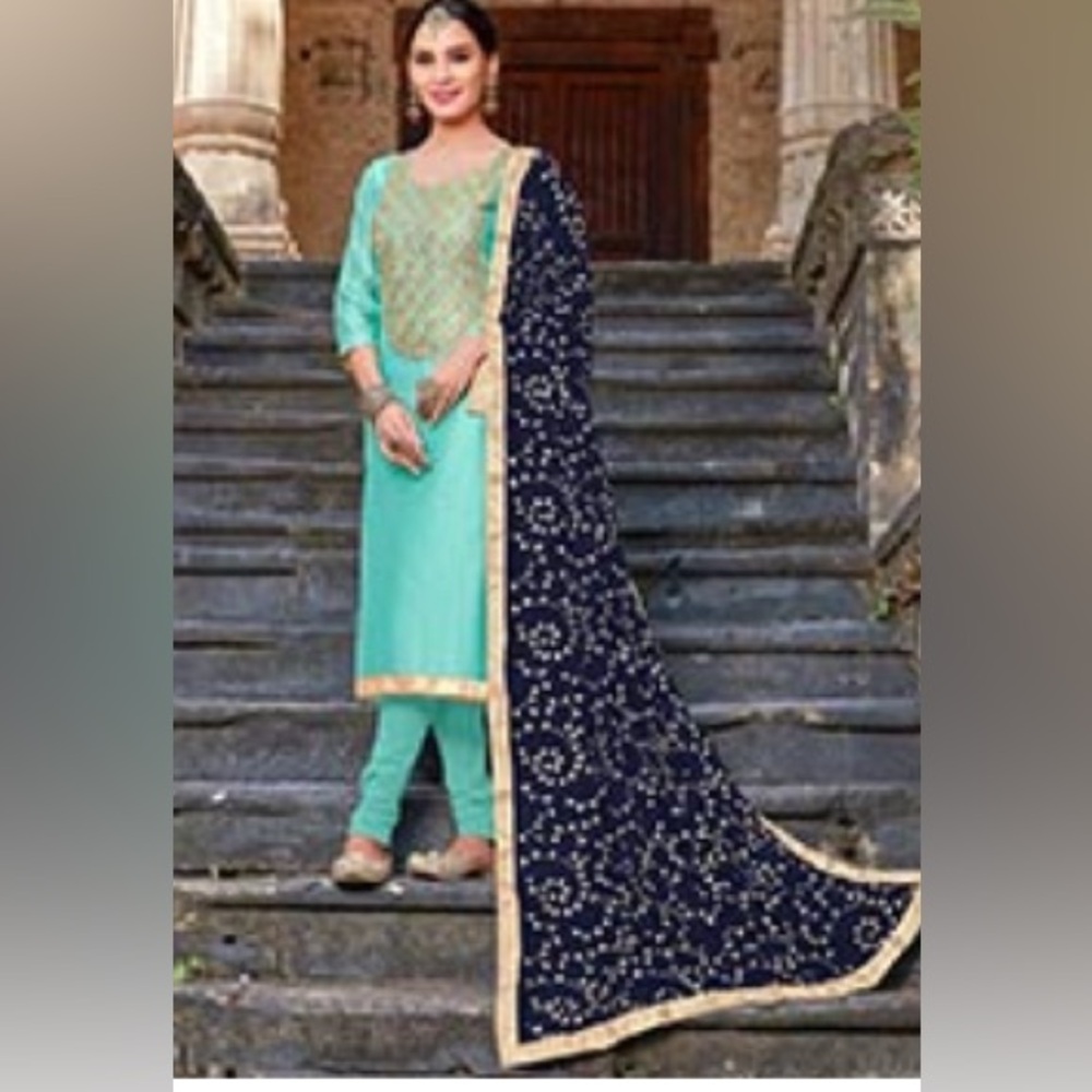 Elegant Teal and Navy Embroidered Suit